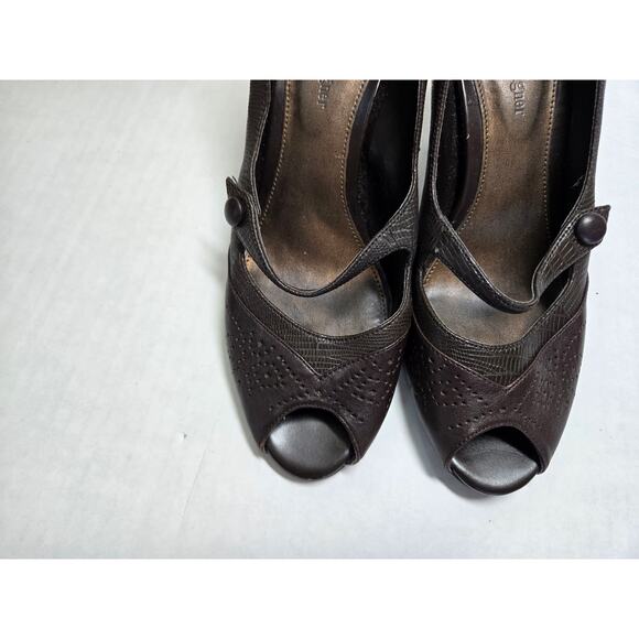 Etienne Aigner Bossy Dark Brown Peep Toe Mary Jane Pump Heels Womens 7.5 M - Picture 5 of 9